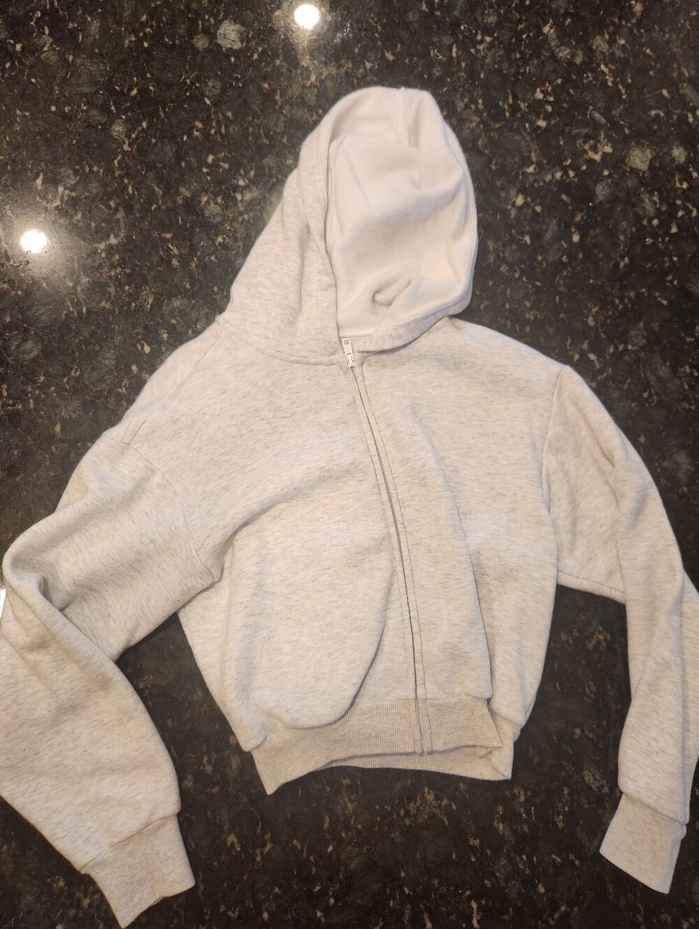 Skims Light Heather Grey Cropped Zip Up Hoodie